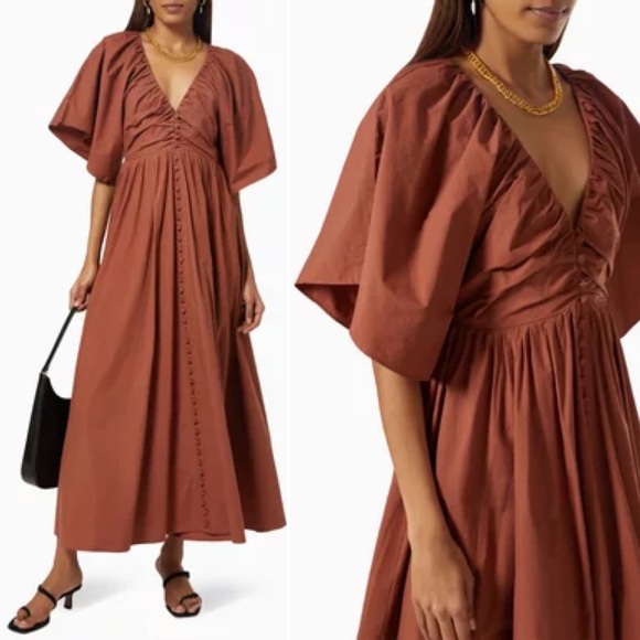 NWT Joslin Sakura Midi Earth Brown Dress in Organic Cotton - Picture 14 of 16